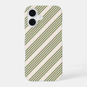 Olive green and beige five stripes pattern iPhone 16 case