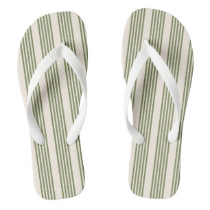 Olive green and beige five stripes pattern jandals