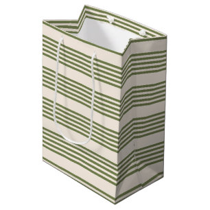 Olive green and beige five stripes pattern medium gift bag