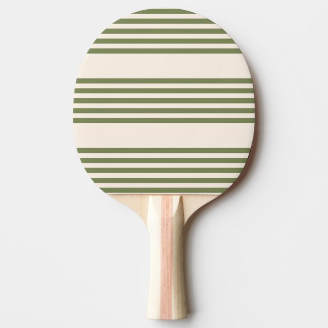 Olive green and beige five stripes pattern ping pong paddle (Front)