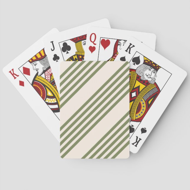 Olive green and beige five stripes pattern playing cards (Back)