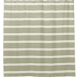 Olive green and beige five stripes pattern shower curtain