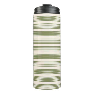 Olive green and beige five stripes pattern thermal tumbler