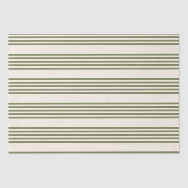 Olive green and beige five stripes pattern tissue paper (Front)