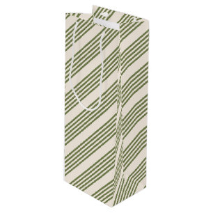 Olive green and beige five stripes pattern wine gift bag