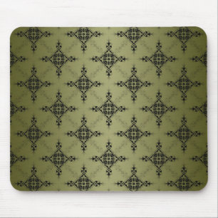 Olive Green and Black Damask Pattern Mouse Pad