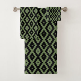 Olive green and black diamond pattern bath towel set