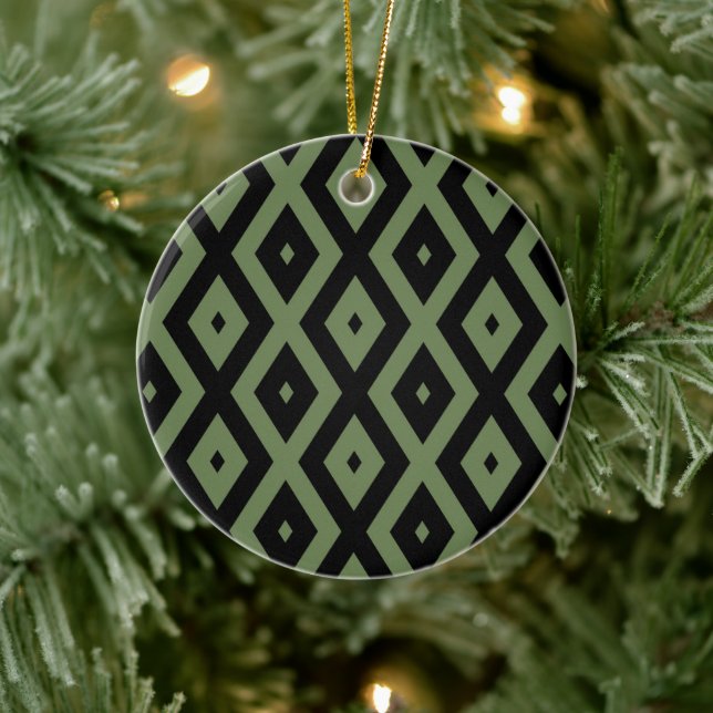 Olive green and black diamond pattern ceramic tree decoration (Tree)
