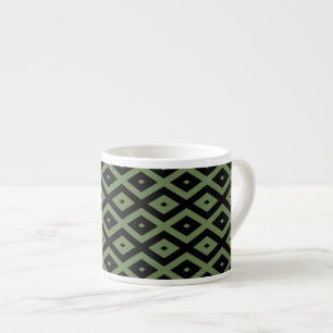 Olive green and black diamond pattern espresso cup