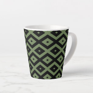 Olive green and black diamond pattern latte mug