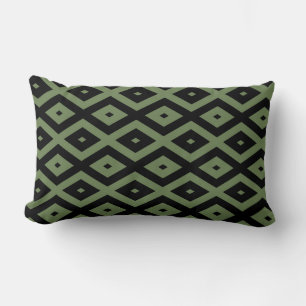 Olive green and black diamond pattern lumbar cushion