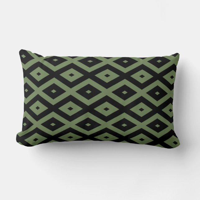 Olive green and black diamond pattern lumbar cushion (Front)