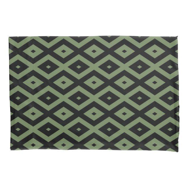 Olive green and black diamond pattern pillowcase (Front)