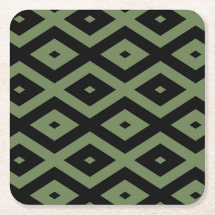 Olive green and black diamond pattern square paper coaster