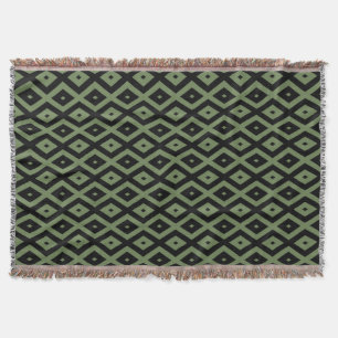 Olive green and black diamond pattern throw blanket