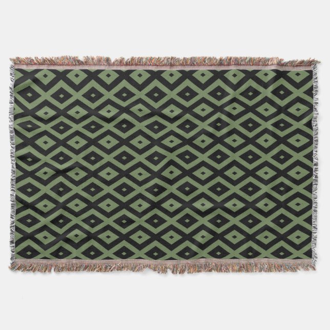 Olive green and black diamond pattern throw blanket (Front)