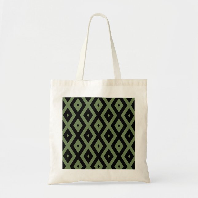 Olive green and black diamond pattern tote bag (Front)
