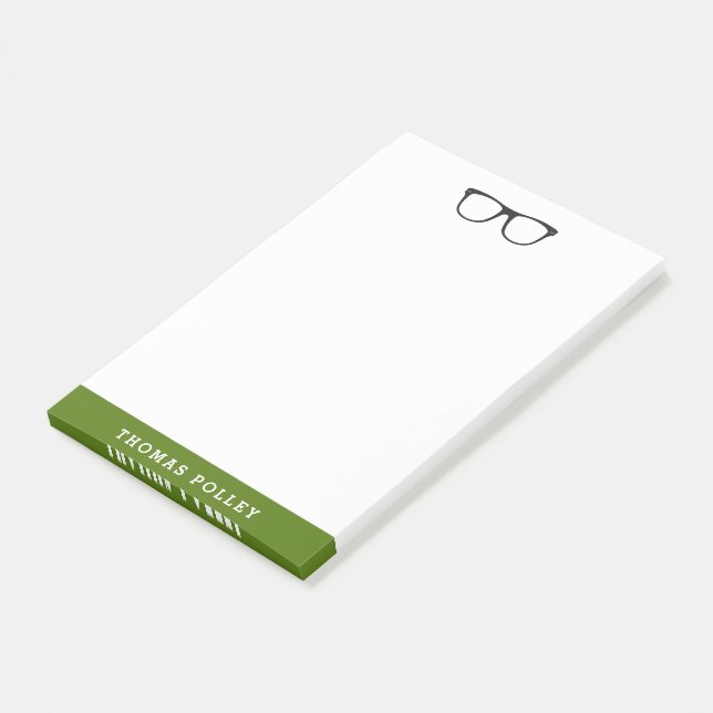 Olive Green and Black Hipster Glasses Notepad (Angled)