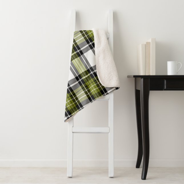 Olive Green And Black Plaid Sherpa Blanket (In Situ)