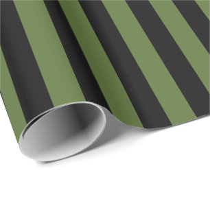 Olive Green and Black Stripe Wrapping Paper