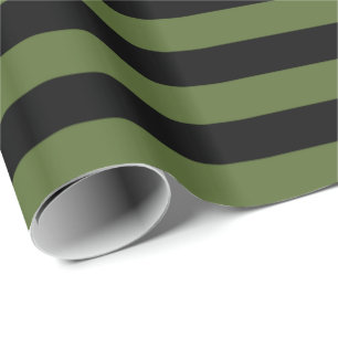 Olive Green and Black Stripe Wrapping Paper