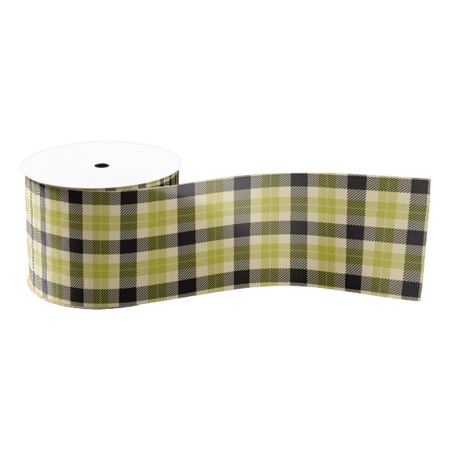 Olive Green and Black Tartan Plaid Ribbon Grosgrain Ribbon (Spool)