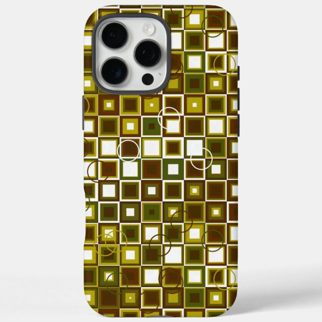 Olive Green and Brown Geometric Square Pattern Case-Mate iPhone Case (Back)