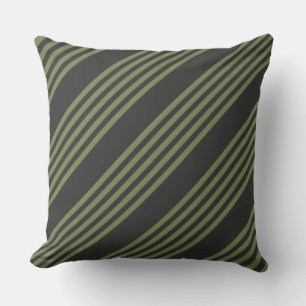 Olive green and charcoal five stripes pattern cushion