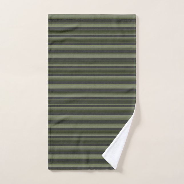 Olive green and charcoal five stripes pattern hand towel (Hand Towel)