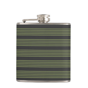 Olive green and charcoal five stripes pattern hip flask