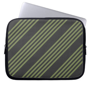 Olive green and charcoal five stripes pattern laptop sleeve