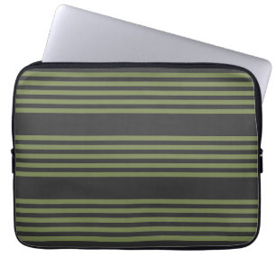 Olive green and charcoal five stripes pattern laptop sleeve