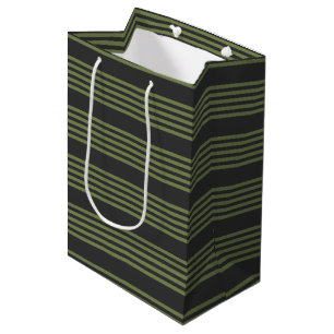 Olive green and charcoal five stripes pattern medium gift bag
