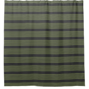 Olive green and charcoal five stripes pattern shower curtain