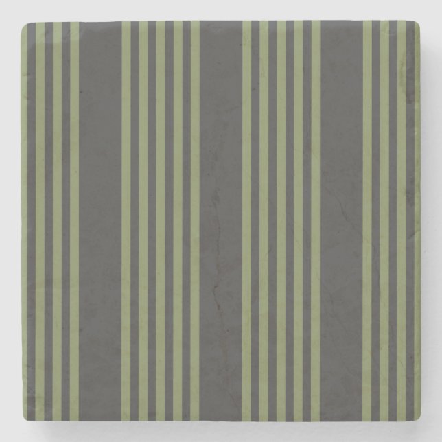 Olive green and charcoal five stripes pattern stone coaster (Front)