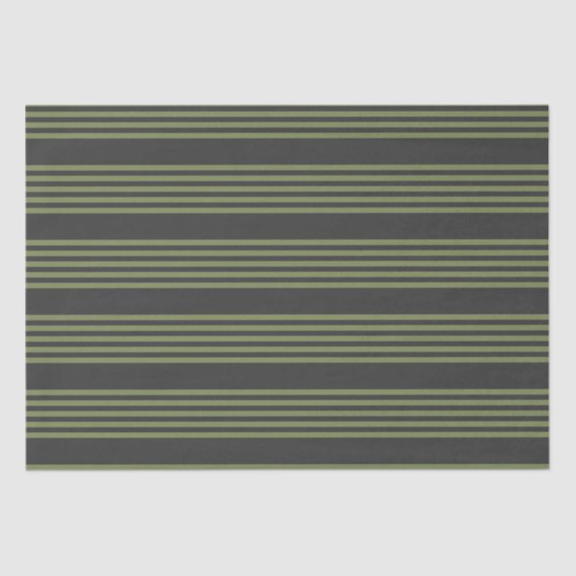 Olive green and charcoal five stripes pattern tissue paper (Front)
