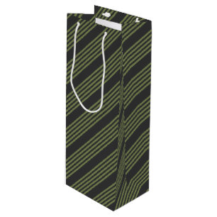 Olive green and charcoal five stripes pattern wine gift bag