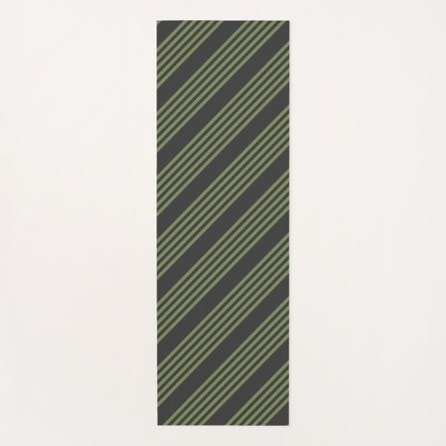 Olive green and charcoal five stripes pattern yoga mat (Front)