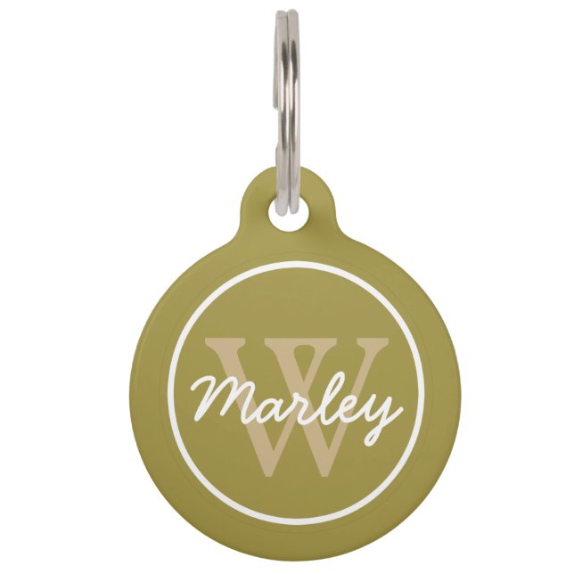 Olive Green and Classic Khaki Monogram Pet Tag (Front)