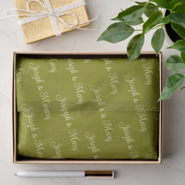Olive Green And Elegant Cream Script Boho Wedding Tissue Paper (Gift)
