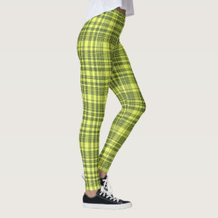 Olive Green and Lime Yellow Plaid Tartan  Leggings