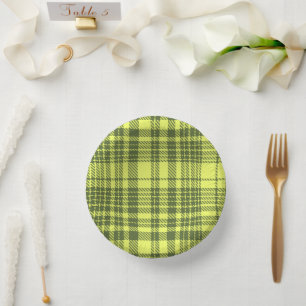 Olive Green and Lime Yellow Plaid Tartan Paper Plate