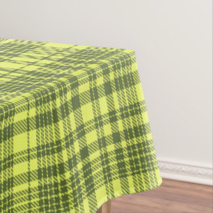 Olive Green and Lime Yellow Plaid Tartan Tablecloth