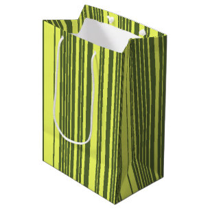 Olive Green and Lime Yellow Stripes Medium Gift Bag