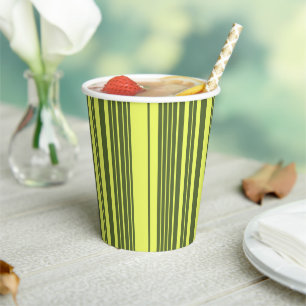 Olive Green and Lime Yellow Stripes Paper Cups
