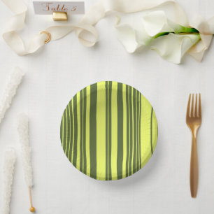 Olive Green and Lime Yellow Stripes Paper Plate