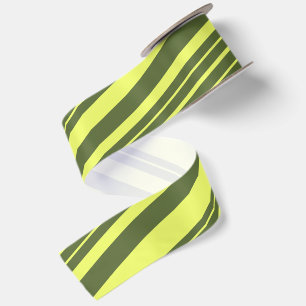 Olive Green and Lime Yellow Stripes Satin Ribbon