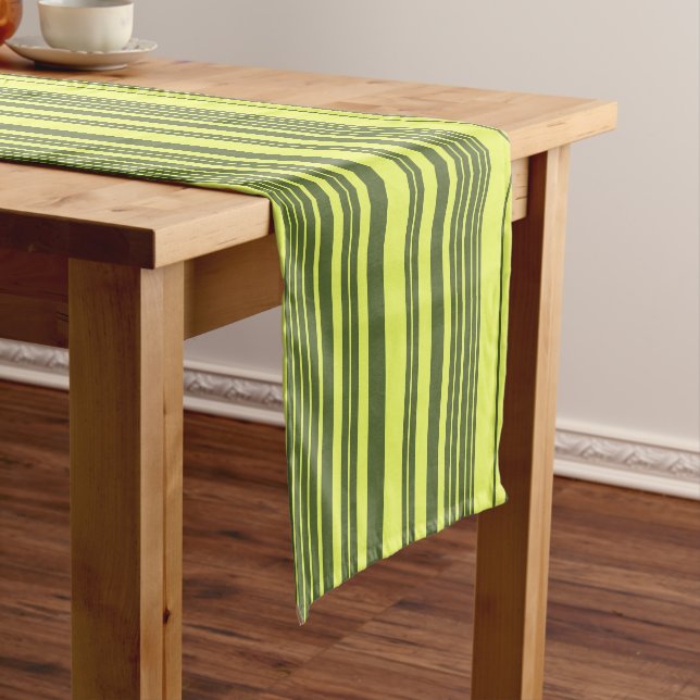 Olive Green and Lime Yellow Stripes  Short Table Runner (In Situ)