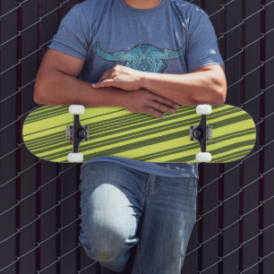 Olive Green and Lime Yellow Stripes  Skateboard