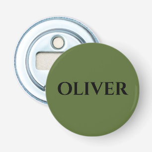 Olive Green and Minimalist Black Name Bottle Opener